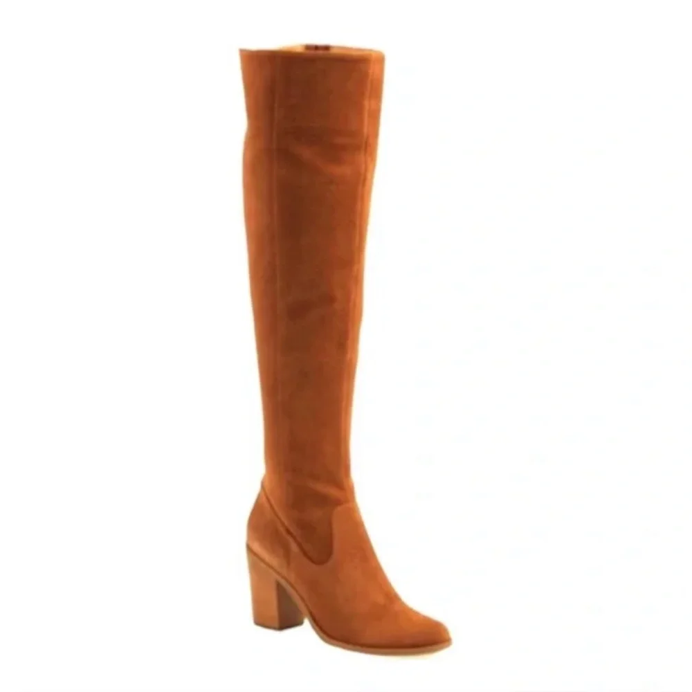 Steve Madden Eternul Chestnut Suede Leather Over the Knee Block Heel Boots